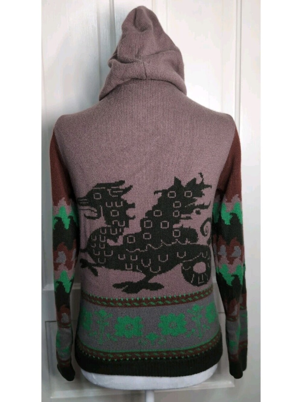 Evolve Cashmere Sweater Dragon Y2K Full Zip Floral Soft Grunge Women's M(1412)B